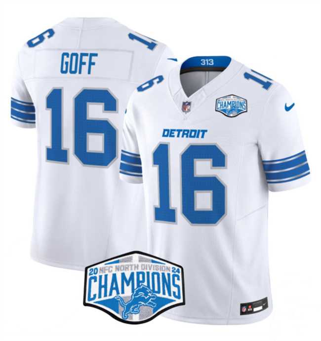 Men%27s Detroit Lions #16 Jared Goff White 2024 NFC North Champions F.U.S.E. Vapor Limited Stitched Jersey->detroit lions->NFL Jersey